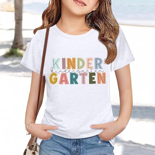 Boys Girls Graphic Print Tee Shirt Kids Round Neck Casual Basic Short Sleeve T Shirts Teens Cute (White, 10-11Years)2