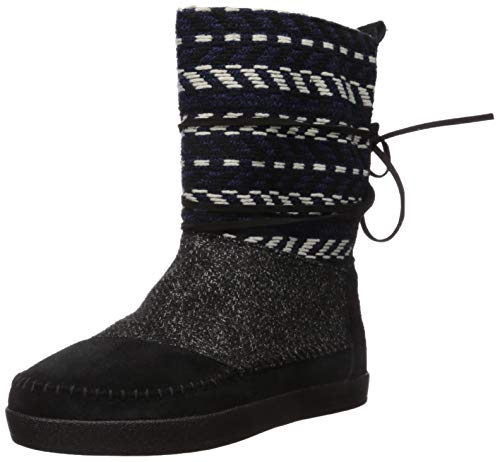 TOMS Women's Nepal Fashion Boot, Black Suede/Textile Mix, 8 Medium US