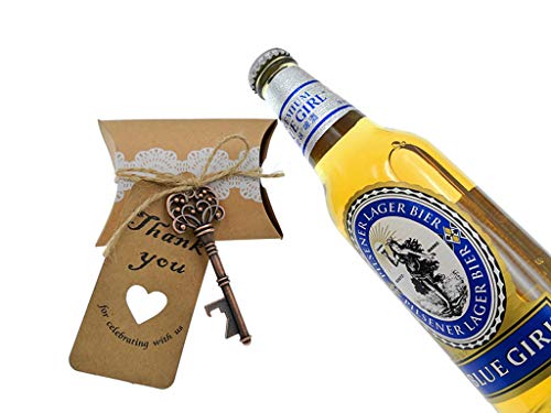 50pcs Skeleton Key Bottle Opener Wedding Party Favor Souvenir Gift with Candy Box and Ribbon(Antique Copper)