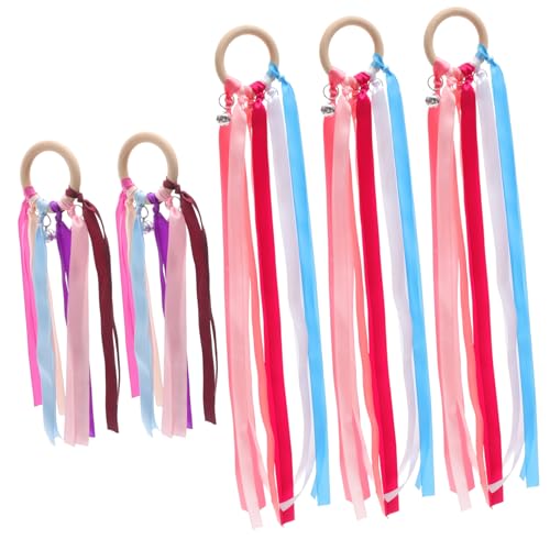PLAFOPE Early Learning 5pcs Hand Ribbon Kite Wood Bell Sensory for Toddlers Boys Girls