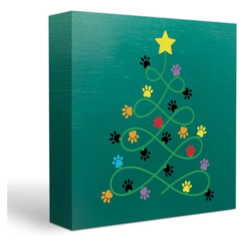 Vintage Funny Merry Christmas Pawl Decorations Holiday Decor Winter Desk Decor Wooden Box Sign Office Home Farmhouse Porch Decor Wood Square Box Sign for Bookhelf Tiered Tray Wall Decor Cover