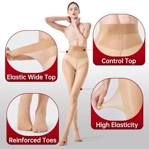 Image of Shiny Pantyhose for Women Shimmer Sheer Tights Silk Oil High Waist Stockings