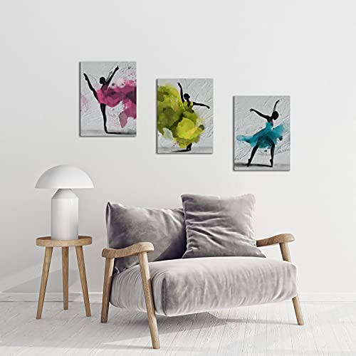 Apicoture Girl Dance Canvas Wall Art - Abstract Ballerina Dancer Watercolor Painting Canvas Prints Artwork For Girl Dancing Room Wall Decor 12X16Inchx3Pcs #TOP2