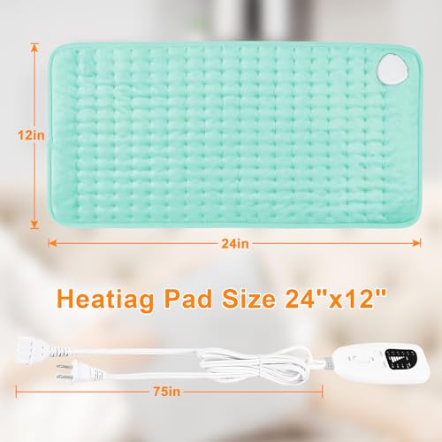 Image of Deepsoon Heating Pad,Electric Heating Pads for Back,Neck,Moist Heating Pad for Abdomen Shoulder Knee Legs,Dry /Moist Heat&Auto Shut Off,Mother's Day Birthday for Men and Women,Light Green,24x12 Inch