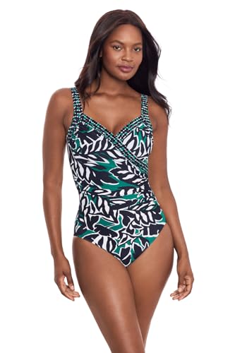 Miraclesuit Women's Swimwear Palma Verde Sanibel Underwire Bra Adjustable One Piece Swimsuit, Black/Multi, 10