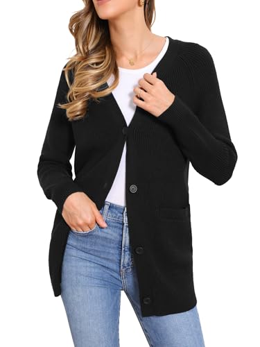 Allegra K Cardigan Sweaters for Women Open Front Button Up Knit Casual Fall Winter Outerwear Long Cardigans with Pockets