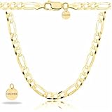 Collar de hombre dorado FIGARO de Zelya - Cadena clásica de plata 925/585 bañada en oro, 3,5 mm - 10,3 mm de ancho - unisex macizo - Caja y colgante con grabado como regalo personalizado, 55 cm, Plata