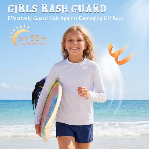 Image of American Trends Rash Guard Girls Swim Shirt Long Sleeve UPF 50+ 5-16T | UV Protection Girls Sun Shirt Lightweight Quick Dry for Kids Teens