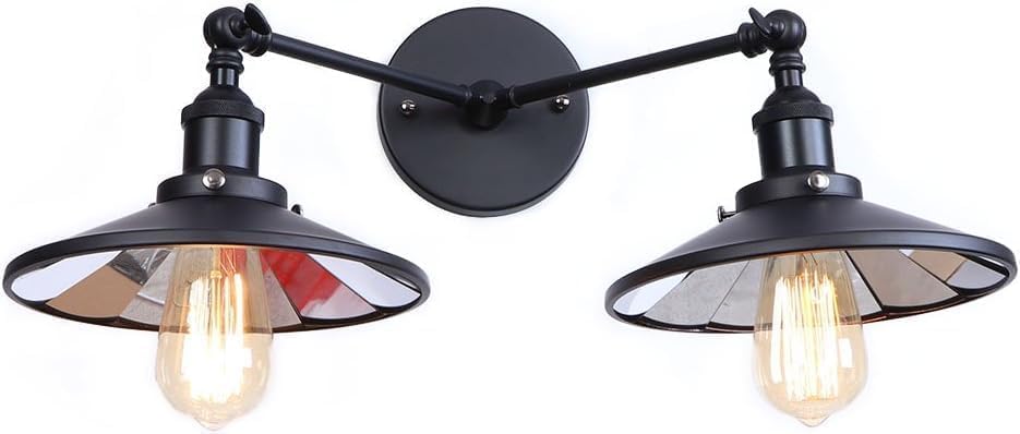 Ploutne2-Light Wall Lamps, Angle Adjustable Industrial Swing Arm Lighting, Loft Antique Metal Wall Sconces for Dining Room,Black Ploutne