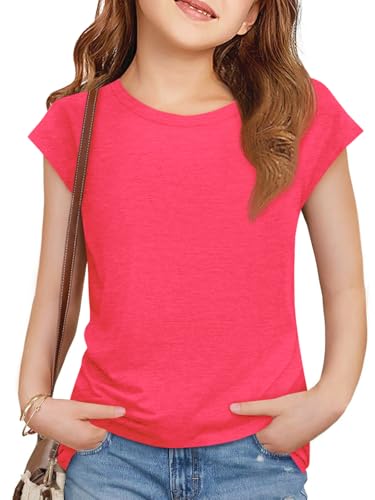 Image of Imily Bela Girls Short Sleeve T Shirts Crew Neck Cap Sleeve Tank Tops Casual Loose Summer Shirt Kids 5-14 Years