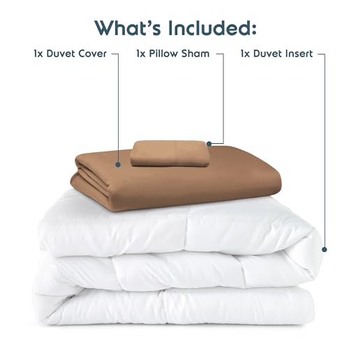 Nestl Twin Duvet Cover Set with Comforter Insert - Mocha Brown 3 Piece 68x90 Duvet Cover & 1 Pillow Sham with White Quilted Down Alternative Comforter, Ultra Soft, All Season