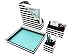 Blu Monaco Black White Stripes Desk Organizers and Accessories - 4 Piece Desktop Cubicle Decor Set - Letter - Mail Office Supplies Organizer, Paper - Document Tray, Pen Cup, Magazine File Holder