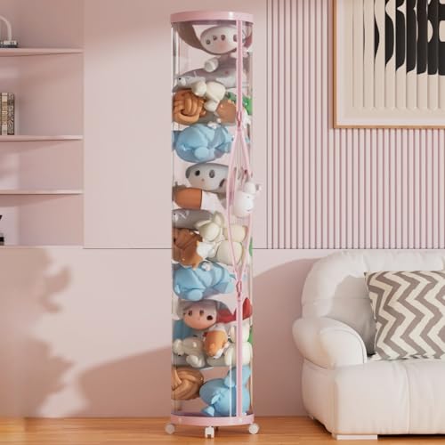 Flarelyare Stuff Animal Organizer,Stuffed Animal Zoo Storage,Stuffed Animal Storage Tube, PET Transparent Bucket with Zipper for Kids Toy Organizer,59
