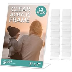 pbf 5x7 Acrylic Sign Holder | 5 x 7 Vertical Stand Up Slanted Sign Holder | Acrylic Stands for Display | Clear Picture Frame, Menu Table Top Stand, Plastic Flyer Holder (12-Pack)