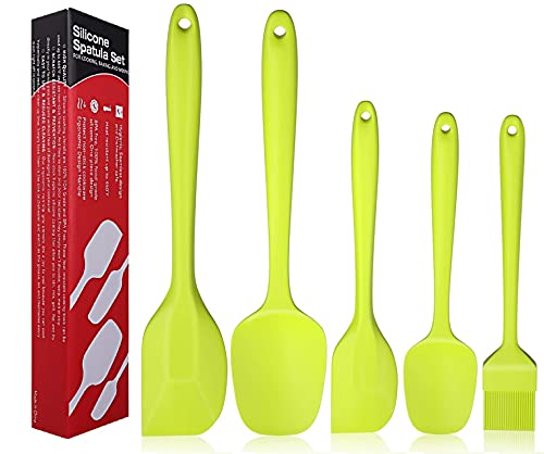 Image of P-Plus International Silicone Spatula Set 5-Piece - 446F Heat-Resistant Baking Spoon Spatula - Seamless One-Piece Design- Non-Stick Silicone Stainless Steel Core (Spatula Set of 5 Green)