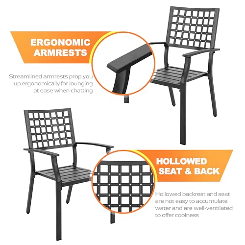 Nuu Garden DB134-02 Patio Dining Chairs Set Of 2, 300Lbs Stackable Outdoor Dining Chairs With Armrest, Wrought Iron Metal Chairs Patio Chairs thumb #3