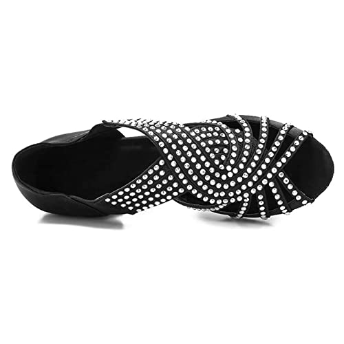 HIPPOSEUS Women's Rhinestone Dance Shoes Slip on Ballroom Salsa Bachata Performance Practice Dancer Shoes Low Heel2