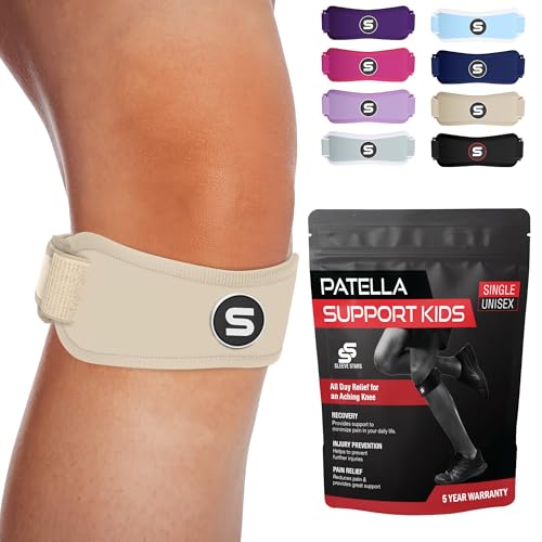 Image of Sleeve Stars Swedish Brand Patellar Tendon Support Strap for Women & Men Effective Osgood Schlatter Knee Brace Youth & Kids Knee Brace with 3 Adjustable Length fits 7 inch-15 inch (Single /Beige /Kids)