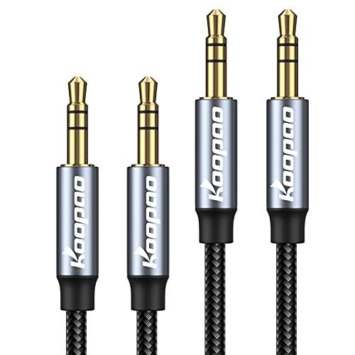 3.5mm Aux Cord (Pack of 2), KOOPAO 3.5mm Male to Male Auxiliary Cord, 24K Coating Jack Nylon Braided Cord for Headphones Cellphone Speaker Cars MP3 Mixer Compatible with iPhones IPads iPod Mac 3.28ft
