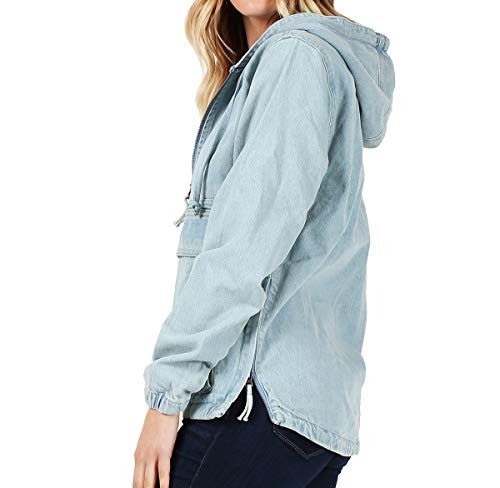 Women’s Premium Cotton Casual Hoodie Half Zip Pullover Denim Jean Jacket Slim FIT2