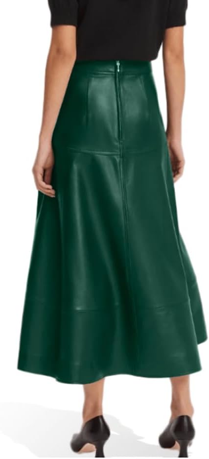Jild Real Lambskin Leather Skirts for Women High Waist Classical Mid Length Going Out Skirt with Stylish Patchwork - Image 2