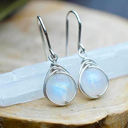 Opalite Moon Stone Round Stone Dainty Teardrop Small Dangle Drop Earrings for Women Silver Plated Elegant Hook Short Dangling Hanging Hypoallergenic Jewelry Gifts Birthday Bff Party4