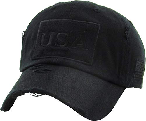 KBVT-210 BLK Tactical Operator with USA Flag Patch US Army Military Baseball Cap Adjustable