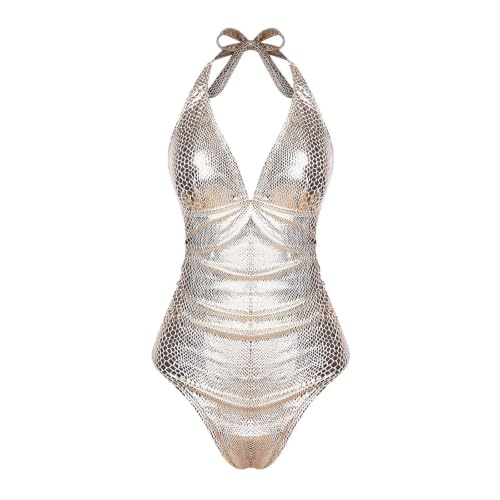 Maillot de bain une pièce sexy pour femme avec dos nu plongeant et effet métallisé brillant
