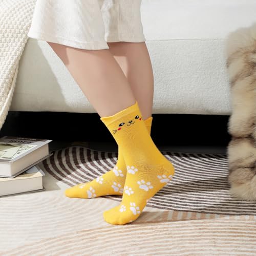Clothirily CYMMZHNVW5P9L 5 Pairs Women Cat Socks - Colorful Cute Animal Crew Socks, Novelty Funny Cat Dog Animal Socks thumb #4