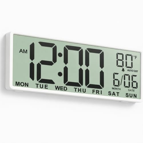 JALL Large Digital Wall Clock Battery Operated, Wall Clock with Big Numbers LCD Display, Digital