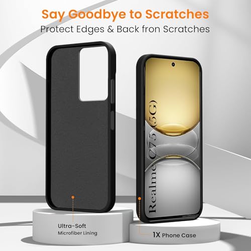 Image of Jkobi Back Cover Case for Realme C75 5G (Textured Grip Design | Micro-Fiber Cloth Inside | Slim and Light Weight | Soft Touch and Feel | Black)