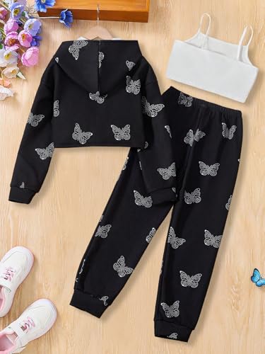 Ltvoo Girls 3 Piece Tracksuit Outfits Halter Zipper Up Athletic Hoodie Sweatshirts Top and Jogger Pants Sportswear Set for 8-12Y (9 Years)