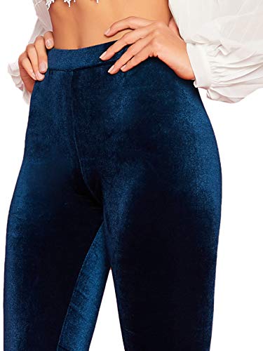 Sweatyrocks Women's Velvet Leggings Winter Warm Elastic Waist Stretch Leggings Pants Navy Blue M #TOP3