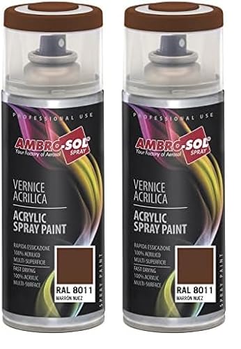 Ambro-Sol Pintura acrílica en spray color Marrón Nogal RAL 8011 resultado profesional en múltiples