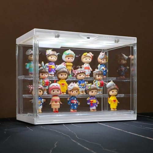 LED Acrylic Display Case for Funko Pop & Collectibles - Dustproof Stackable Showcase with Adjustable Shelves & Magnetic Door - Ideal for Mini Figures, Toys & Jewelry Display