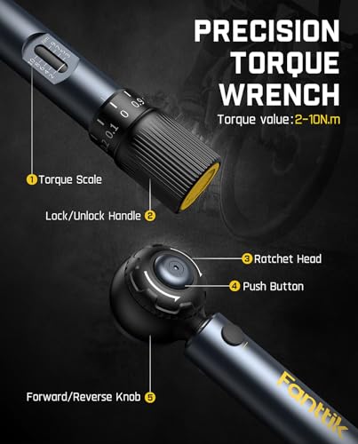 Fanttik WB10 Nova 1/4 Inch Drive Mini Bike Torque Wrench Set, 2-10 Nm, 14 Bits Dual-Direction Click Adjustable 72-Tooth Torque Wrench Set for Bicycle