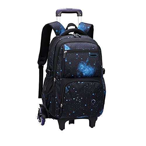 BOZONLI Mochilas Escolares con Ruedas para Niños y Niñas Mochila Escolar Trolley para Escuela Primaria y Secundaria, Azul Negro, 30×23×46 cm
