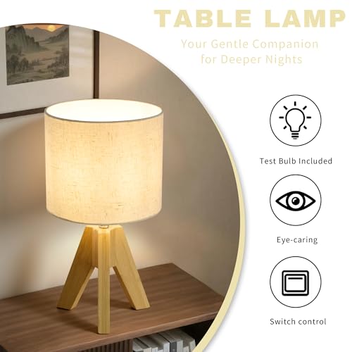 Image of Set of 2 Tripod Table Lamps,Stepless Dimmable Small Bedside Lamps with Beige Linen Shade, Boho Modern Nightstand Lamps for Bedroom Living Room Office,E26 Socket, Natural