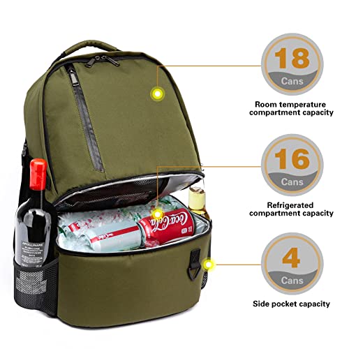 Tuguan Insulated Cooler Backpack 38/42 Cans Double Deck Leakproof Lightweight Soft Lunch Backpack Small Cooler Bag Beach Picnic, Green #TOP2