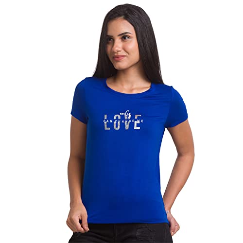 Image of Spykar Olive Green Cotton Blend Three-Fourth Sleeve Printed Casual T-Shirt for Women