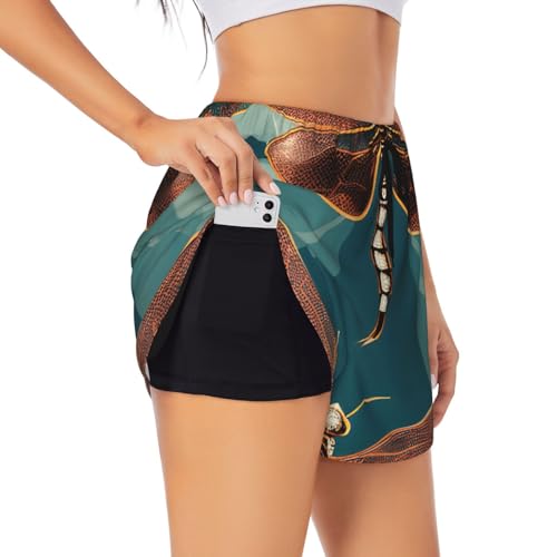 Short de sport femme libellule et lotus imprimé fluide et léger