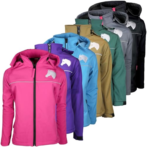 MS-Trachten Giacca softshell da equitazione per bambini, modello Eva, rosa, azzurro, grigio (rosa, 146/152)