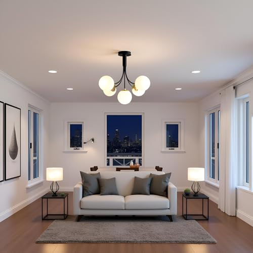 Image of Avior Ceiling Chandelier for Living Room, Jhoomer for Home Decoration, Jhumar Dining Room, Decorative Lighting Fixture for Ceiling Center (Metal & Glass, Black)