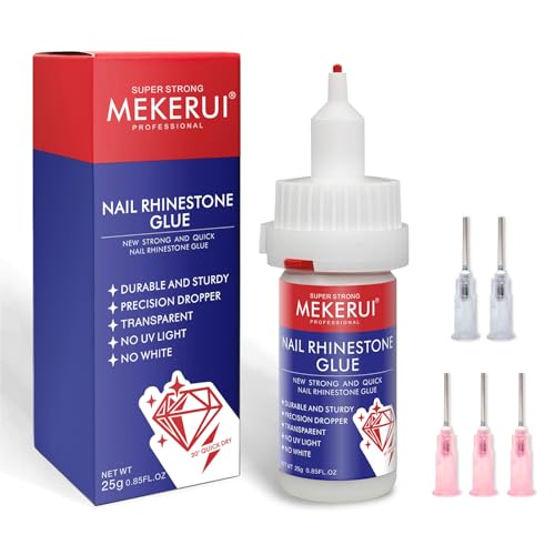 Mekerui Quickly Dry Rhinestone Glue for Nail – No UV Needed – Precision Dropper + Needle – 30+ Days Clear Hold – Nail Art Rhinestones Design Tools