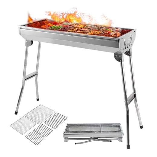 SELECTSHOP Asador De Carbon Premium Parrilla Portatil Acero Inoxidable Asador Plegable Para Carne Asada Parrilla De Carbon Facil De Limpiar Asador De 173 Cm Y Facil de Transportar