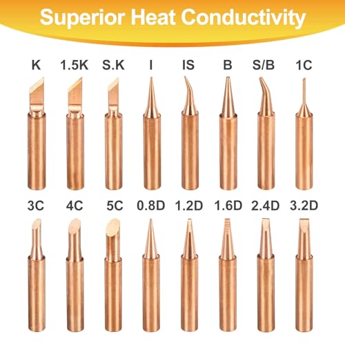 Image of MECCANIXITY 5 Pcs 900M Soldering Iron Tips Copper Non-magnetic Welding Head with Cleaning Sponge Pad Replacement for Solder Station Tip (900M-T-1.6D)