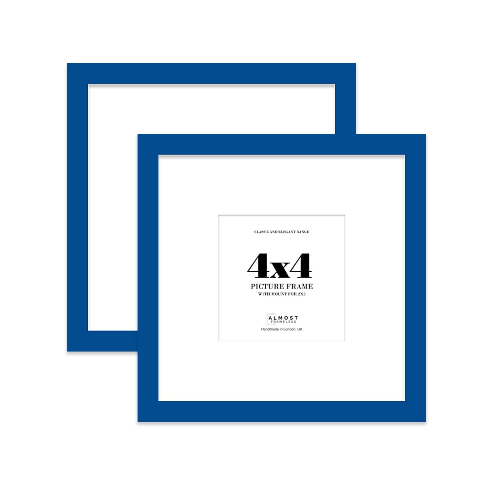 4x4 Blue Picture Frame with Mount for 2x2 Photos, Prints - Modern Square Wall Frame, Set of 2