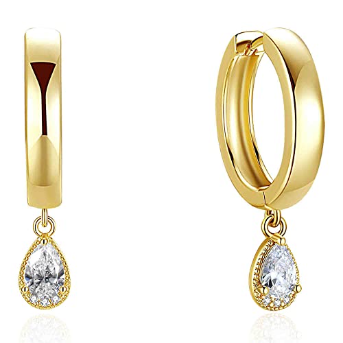 LEMON GRASS 18K Gold Plated Pear Drop CZ Necklace | Teardrop Solitaire Pendant Necklace Matching Hoop Earrings