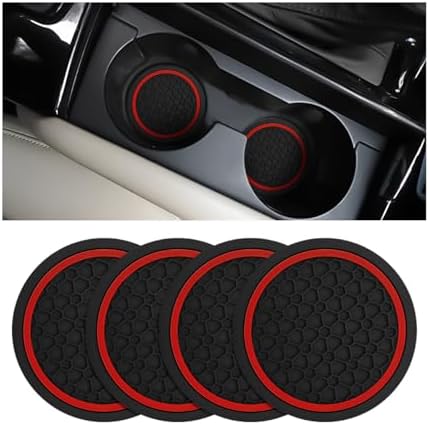 XINLIYA 4PCS 2.75 Inch PVC Car Cup Holder Coasters, Black/Red