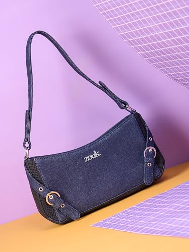 Image of ZOUK Lyra Small Shoulder Bag for Women - Denim & Printed Shoulder Bag with Water-Resistant Lining | Handcrafted Sling Bag with Multiple Pockets & Zip Closure for Daily & Weekend Use |